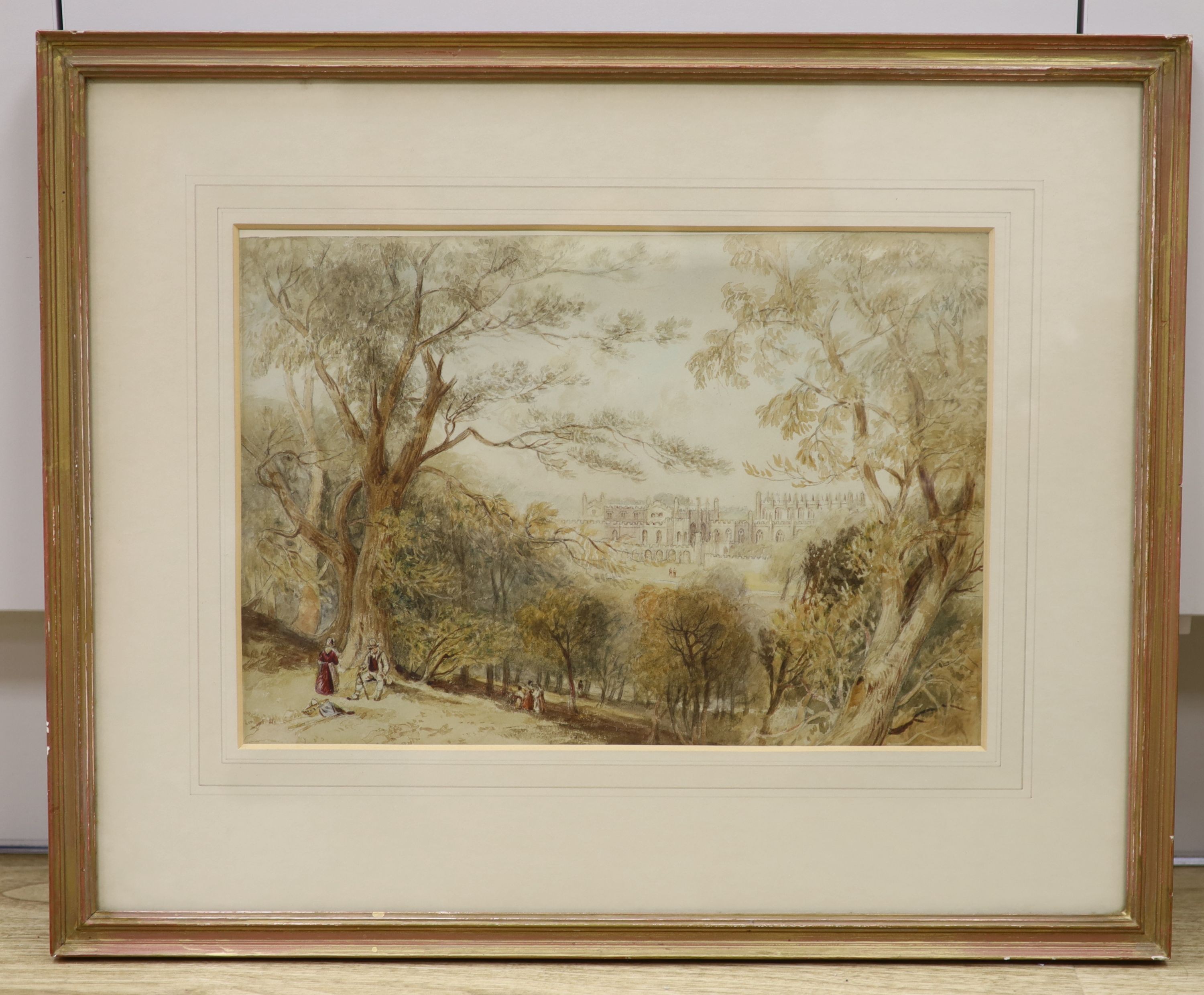 Attributed to James Carmichael (1800-1868), watercolour, ‘Eaton Hall’, label verso, 25 x 36cm